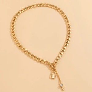 Women's Gold Lock and Key Chain Necklace Fashion Jewelry